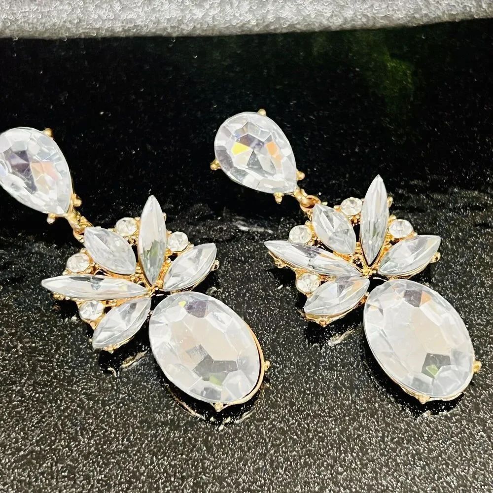 Large Glam Sparkling Prom Wedding Bridal Drop Dangle Earrings Party 1395